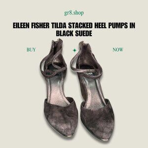 Eileen Fisher Tilda Stacked Heel Pumps Black Suede Womens Size 7